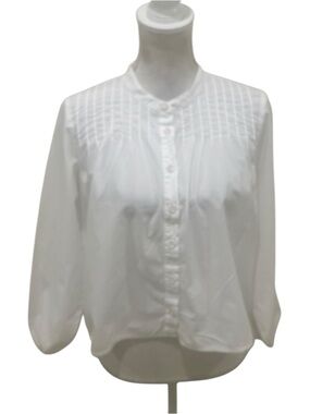 Nation LTD White Pintuck Button-Front Pima cotton cropped Blouse size small
